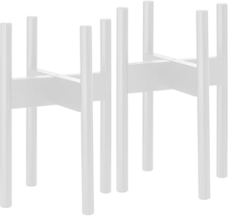 Rubberneck Set di 2 Supporti per Piante in Bambù - Supporti per Vasi da Fiori Regolabili in Legno di Bambù per Interni ed Esterni - Bianco