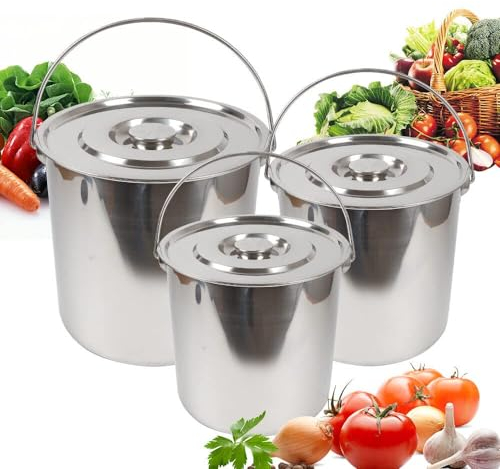 6L/12L/20L Edelstahleimer Lebensmitteleimer Kücheneimer Futtereimer Milcheimer Eimer Garteneimer Baueimer mit Tragegriff Deckel für Gastronomie (6L)