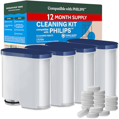 Roobi Compatible Philips Cleaning Tablets & Water Filters. Coffee Machine Cleaning Kit (16 Espresso Cleaning Tablets & 4 Water Filters). 1 Year Supply. Carbon Neutral & Eco-Friendly