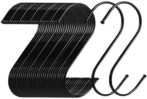 QMAHA Lot de 30 Crochet S pour Suspendre, 100mm Forme de S Crochets en Métal, Robuste Crochets en S Crochet Multifonctions pour Cuisine, Salle de Bain (Noir, 30 Pièces)