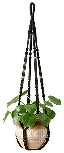 Mkouo Suspension en macramé - Décoration bohème - Corde en coton - Support de pot de fleurs - Pour l'intérieur et l'extérieur - Plafonds - Décoration de balcon - 89 cm - Noir