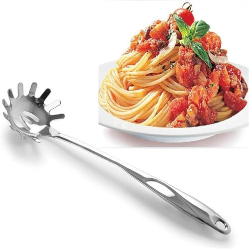 Utensil - Servidor de espaguetis de cocina de acero inoxidable 201 duradero con mango ergonómico, cucharas de cocina, espátulas, tenedores de pasta de 13.6 pulgadas (plata, 34.5 x 8.5 cm)