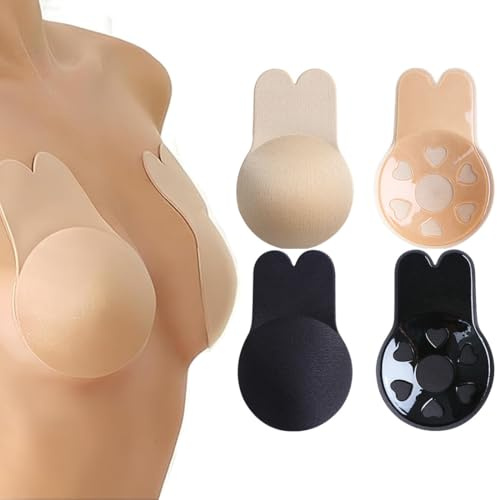 GXGM 2 Paires Soutiens-Gorge Autoadhésifs Push-up Soutien Gorge Invisible Coque Adhesive Soutien Gorge Bras sans Bretelles Réutilisables Invisible pour Femme (Nude + Noire)