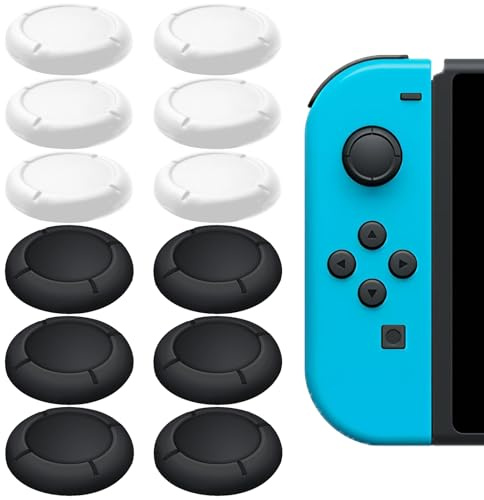 Aililong - 8 Pares de Gorras de Joystick para Nintendo Switch Joy con, Piezas de Repuesto Joycon, Negro/Blanco, Agarre del Pulgar Tapa de Palo analógico.