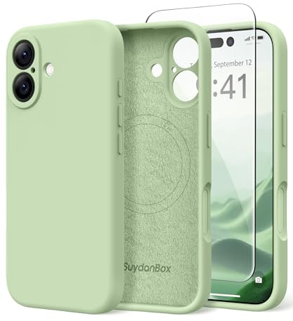 SuydanBox Magnetic for iPhone 17 Case, Compatible with MagSafe, [Full Camera Protection][Screen Protector] Silicone Shockproof Protective Phone Case for iPhone 17 6.3, Matcha