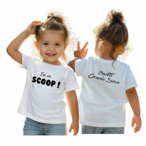 T-shirt annonce de grossesse - Idée pour annonce futur bébé, annonce grande soeur/frère, cadeau de grossesse, annonce grossesse famille (7/8 ans, Grande soeur)