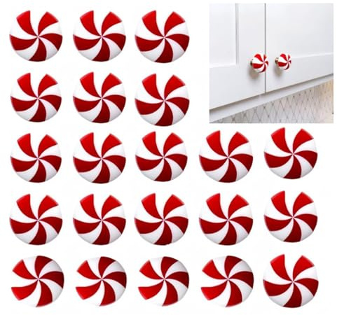 Corlidea 20 pièces Caches pour Poignées de Placards en Forme de Bonbons à la Menthe Poivrée de Noël, Couvre-boutons de Placard Décoratifs de Noël pour Tiroirs de Cuisine, Placards et Armoires