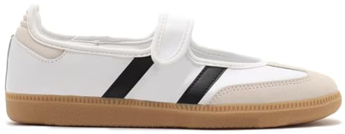 Tigeridea White Sneakers for Women Business Casual Tennis Shoes White Flat Mary Jane Shoes Women's Fashion Retro Sneakers Size 8.5