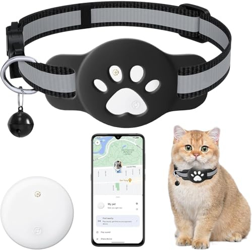 Cat Tracker, GPS Tracker for Cats (Android only), Cat Location Tracker with Holder, No Monthly Fee, Compatible with Airtag Find My,Anti-Lost Tracking Device for Pets, Bags,White