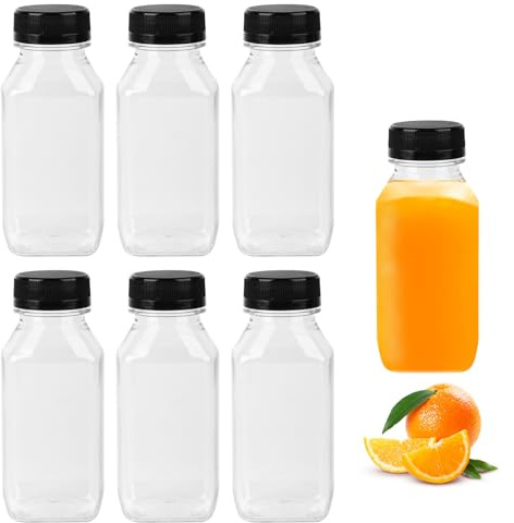 ErShiPing 7x 250ml Plastflaskor,Återanvändbara med Lock för Juice & Vatten | För juice, vatten, smoothie, ginger juice, bärbar, lätt, tät förslutning, BPA-fri, hållbar, perfekt för resor & gym