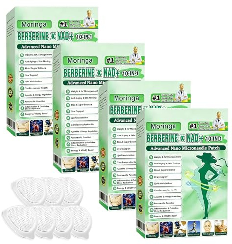 HUQINXIN 4 Scatole Moringa Berberina X Nad Cerotti,Cerotti Patch Avanzato Nano Microneedle Cerotti Dimagranti Naturali per Tutti i Tipi di Corpo, Ideale per Uomo e Donna