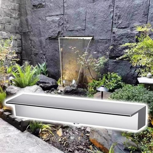 Utloppssats för dammvattenfall i rostfritt stål för pool och trädgård, 8-80 tum utomhusvattenfontän med tillbehör, silverfinish (60 cm/23,6 tum)