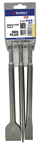Tivoly - Outils de Démolition Pic et Burins SDS+ - Multi Usages Béton, Pierre, Carrelage - 1 Pic et 2 Burins Plats - Démolition Rapide et sans Effort - Solidité, Sûreté, Haute Durée de Vie - Lot de 3