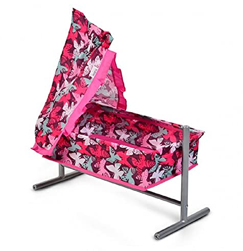 Moni Puppenbett, Puppenwiege Butterfly 9339, mit Himmel und Rüschchen 59x29,5x61cm