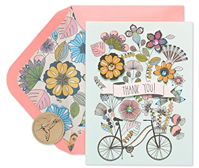 Papyrus Thank You Cards with Envelopes, Flowers & Bike with Glitter (8-Count)
