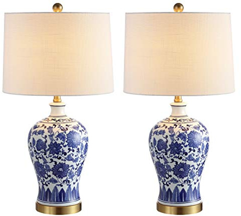 JONATHAN Y Jennifer 25.75 Ginger Jar LED Lamp, Blue/White, Set of 2