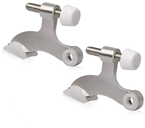 KOVOSCH 2 Pack Hinge Pin Door Stopper Brushed Satin Nickel - Adjustable Heavy Duty Hinge Pin Door Stop with White Rubber Bumper Tips