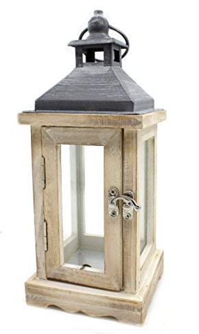 DARO DEKO Holz Laterne mit Echt-Glas Scheiben braun schwarz 10cm x 10cm x 25cm