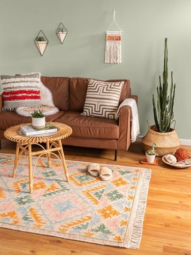 benuta Pure Handgewebter Kelim Zohra - Multicolor/Beige 70x140 cm - Wolle handgewebt - Rechteckig & im Style: Kelim, Ethno-Style, Natural Living - Pflegeleicht für Wohnzimmer Schlafzimmer