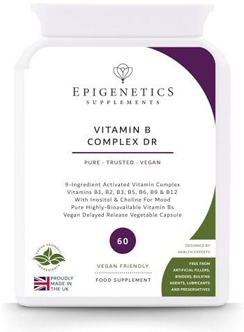 Vitamin B Complex Delayed Release Capsules | High Strength B1, B2, B3, B5, B6, B12, Biotin, Choline, Folic Acid, Inositol, Zinc, Magnesium | 60 Vegan Capsules UK Made | 2 Month Supply