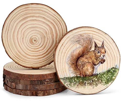 Angooni 6 Stück Natürliche Holzscheiben, 12-13 cm Runde holzscheibe zum Basteln, Baumscheibe mit Rinde für Kunst Holzscheiben, DIY Handwerk, Weihnachtsschmuck