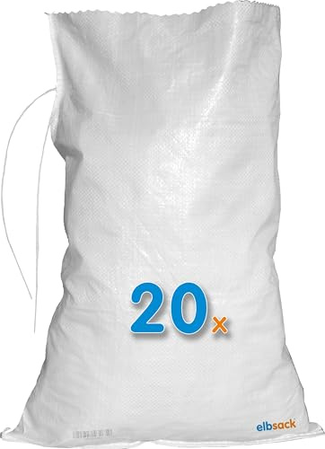 20 sacos de arena ELBSACK 40 x 60 cm contra inundaciones – vacíos de polipropileno con cinta de cierre, rellenables con arena, utilizados por THW & Bomberos para protección contra inundaciones