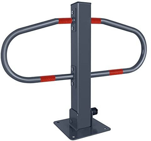 NAIZY Parkpfosten klappbar Parkplatzsperre mit 3 Schlüssel & Reflektierende Aufkleber Parkbügel 73x51cm Parkplatzbügel verzinktes Metall für PKWs Parkplatz, Silber
