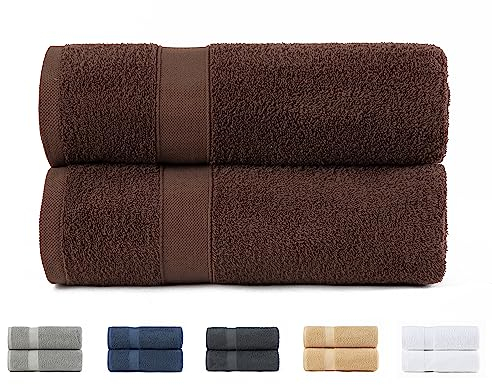 Todocama 2 große Badetücher, 100% Baumwolle, 550 g/m², extra weich, sehr saugfähig und schnell trocknend, Maße 100 x 150 cm, Schokoladenbraun