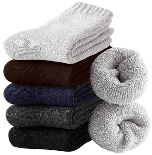 Hocerlu 5 Pairs Men Thermal Socks - Cushion Thick Warm Winter Wool Boot Socks for Hiking Walking Working, UK Size 6-11