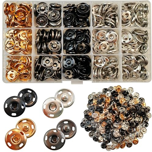 150 Sets 4-Colors Sew on Snap Fasteners Buttons for Sewing, 15mm
