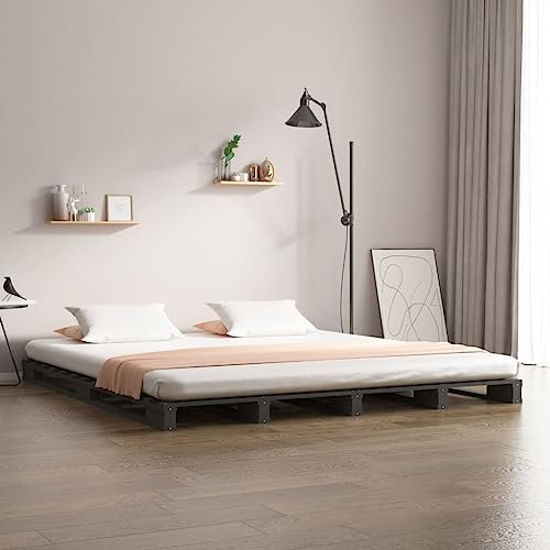 Moselota Palettenbett, Grau, 150 x 200 cm, Kiefernholz, massiv, sehr groß 2143