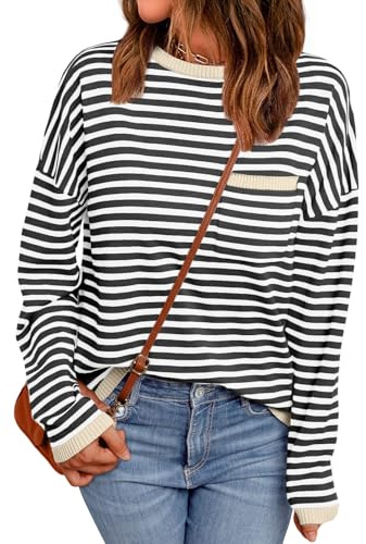 LILLUSORY Womens Sweaters 2025 Early Fall Fashion Must Have Clothes Outfits Striped Lightweight Oversized Ladies Cute Teacher Work Office Pullover Crewneck Long Sleeve Trendy Old Money Tops Clothing