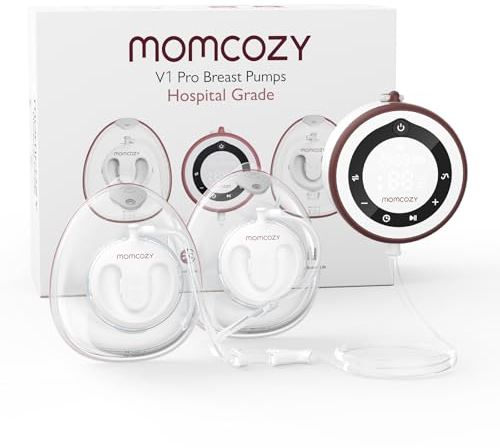 Momcozy Milchpumpe V1 Pro – freihändige und tragbare elektrische Doppelmilchpumpe mit intelligentem Touchscreen, 27 Pumpkombinationen und 5 Flanschgrößen