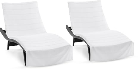 Arkwright Las Rayas Chaise Lounge Cover Towel with Pocket - Pack of 2 - Striped 100% Cotton Cabana Cover for Beach Pool Outdoor Chairs, 30 x 85 in, White