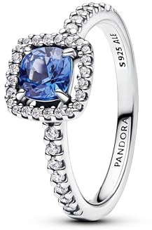 PANDORA Anello da donna in argento quadrato scintillante blu 193555C01, 58/18,5, Argento sterling, Cristallo