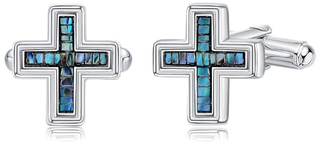 DAYLINLOVE Kreuz Manschettenknöpfe für Männer 925 Sterling Silber Abalone Shell Christian Paar Manschettenknöpfe Business Hochzeit Groomsmen Geschenke Anzug Hemd Zubehör für Männer Vater