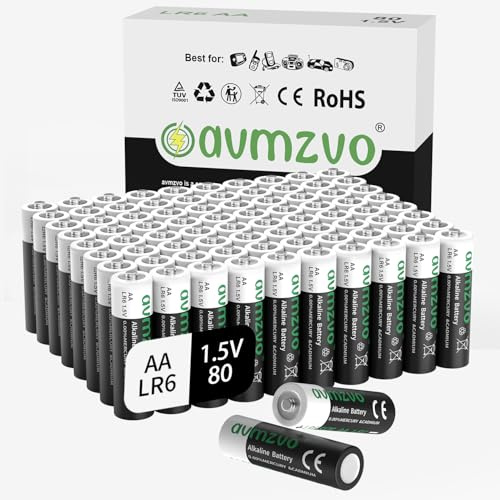 avmzvo AA alkaliska batterier, LR6-batterier 1,5 V, hållbar kraft, kraftfull, 80 stycken, kan användas för leksaker, väckarklockor och andra elektroniska enheter 【10 års garanti】