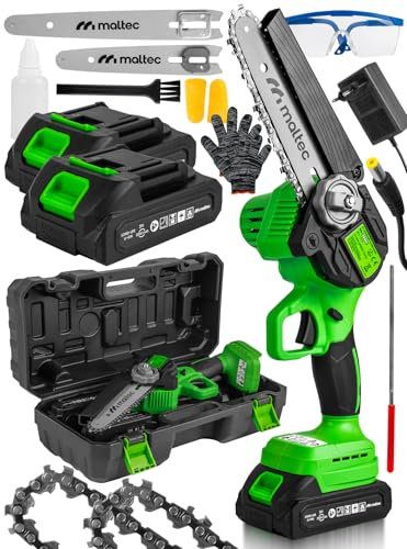 Maltec Tronçonneuse sans fil MasterCut 1000 W - Sans fil - Vert - 2 batteries 21 V - Guides 6 + 8 - Lubrification automatique de la chaîne