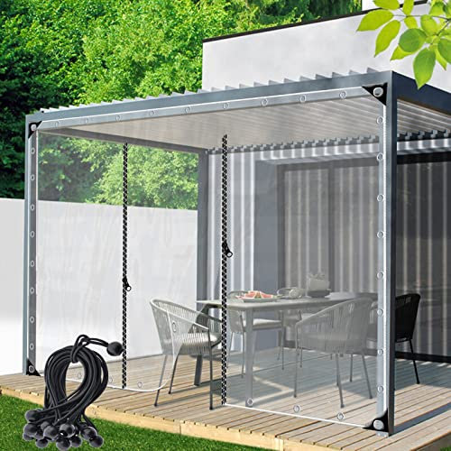 Utomhus klar presenningsgardin med blixtlåsdörr vattentäta gardiner slitstark PVC presenningspanel för pergola, veranda, lusthus, anpassningsbar, klar, 2,5 x 2,5 m/2,5 x 2,5 fot