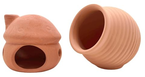 M2cbridge Pottery Ceramic Jar Natural Clay Vase Cichlid Small Fish Shrimp to Play Hide Breed Habitat (Red Clay, 2pcs)
