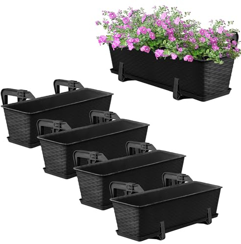 OMAGO® Jardinières de Balcon 60 cm, Lot de 4 Pots Anthracite, bacs à Fleurs en Plastique, résistants aux intempéries, pour Le Jardin, la terrasse et Le Balcon