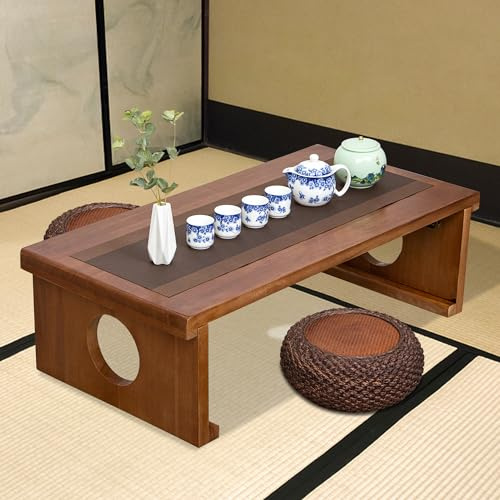VDEHOM Foldable Japanese Coffee Table，Folding Japanese Floor Table，Natural Brown Coffee Table, Minimalist Tatami Table, Suitable for Living Room,Dining Room, Etc. (Natural Brown, 39.4″x19.7″x11.8″)