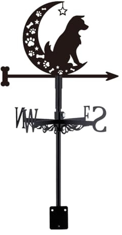 SUPERDANT Banderuola Vento A Forma di Cane e Luna Stelle Segnavento In Metallo A Forma di Animale Silhouette Nera Banderuola Segnavento da Tetto Decorativa per Del Vento Segnali per Esterni Fattoria