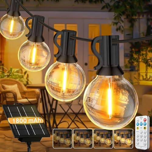 JDM Group Guirnalda Luces Exterior Solar, de 1800 mAh y 8Metros, 15+1 G40 Bombillas Solares Led, Inastillables e Impermeables, Luces Solares Exterior, 8 Modos, para Jardin, Terrazas y Fiestas.