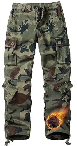 VATINNT Women's Fleece Lined Hiking Trousers Winter Thermal Cargo Work Trousers Windproof Ski Snow Pants with 9 Pockets JR39 C29 Camo 12