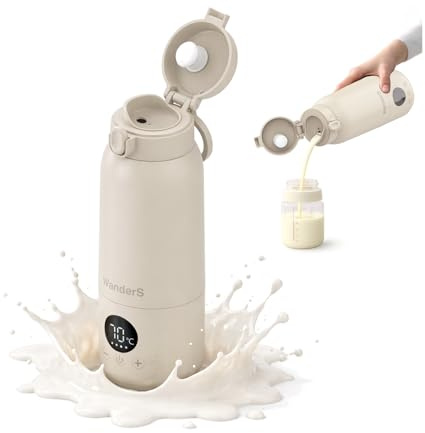 Chauffe-Biberon Nomade par WanderS – 500ML Chauffe-Biberon Portable - Contrôle Précis de la Température, Fonction Stérilisation, Acier Inoxydable 316L, Recharge USB-C, Étanche IPX6 et Verrou Sécurité