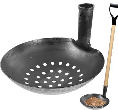 Metal Mud Shovel - 23cm Wide Pond Iron Waste Picker, Solid Hole Design With Easy Grip Handle | Portable Sludge Cleaner For Garden Drainage Route From C