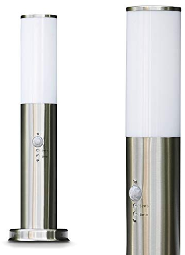 Lámpara de exterior Caserta con detector de movimiento, moderna lámpara de pie fabricada en acero inoxidable, luz de camino 45 cm, lámpara de jardín, E27, iluminación de jardín IP44, sin bombilla(s)