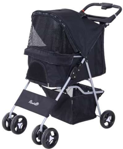 PawHut Passeggino Cani Gatti Animali Domestici Pieghevole 75L x 46P x 94Acm Nero