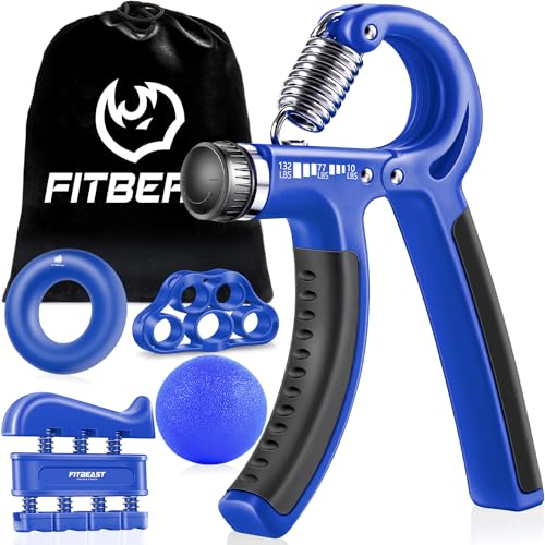 Handtrainer zur Kraftsteigerung, Unterarmgriff Trainingsset - 5er-Pack, FitBeast verstellbarer Handtrainer, Finger Trainingsgerät, Fingerstretcher, Trainingsring & Stressabbau-Griffkugel für Sportler